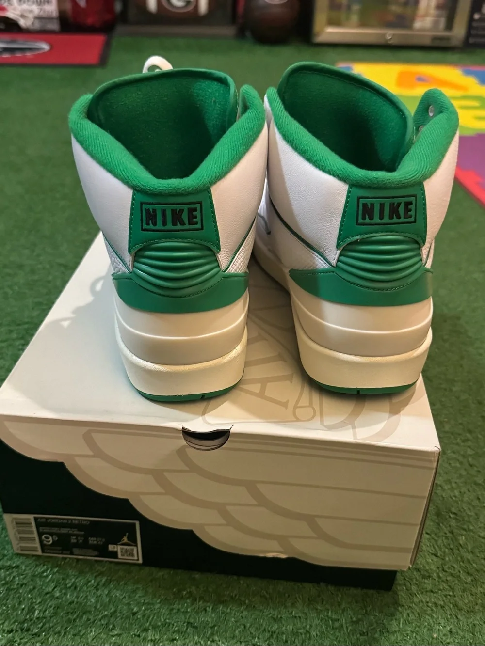 Jordan White and Green High-Top Sneakers Excellent Condition